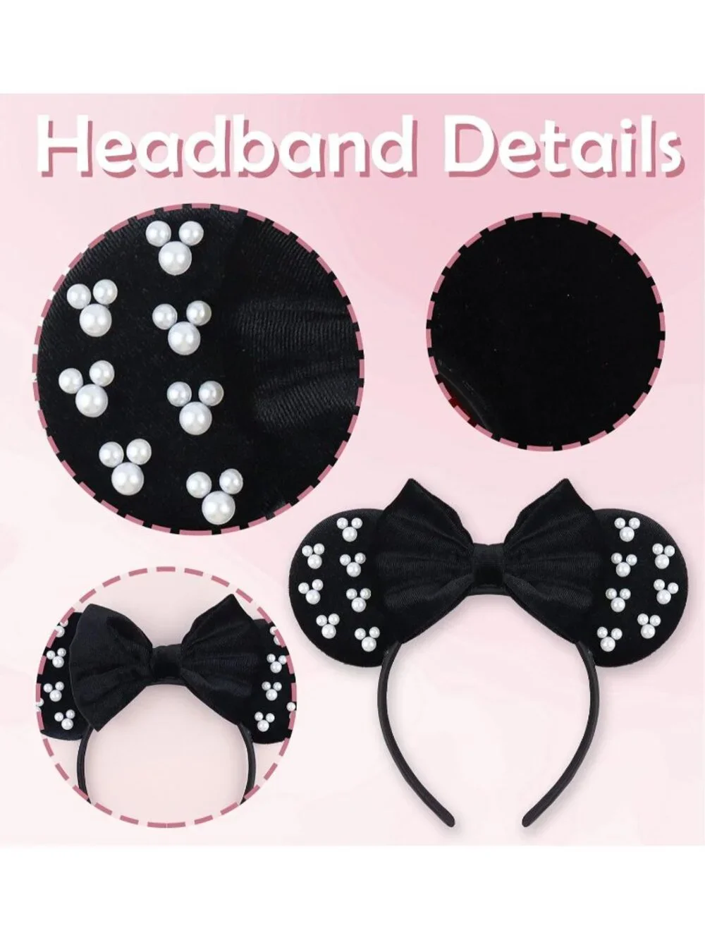 Women Balck White Polyester Velvet Mickey Mouse Halloween Costume Headband